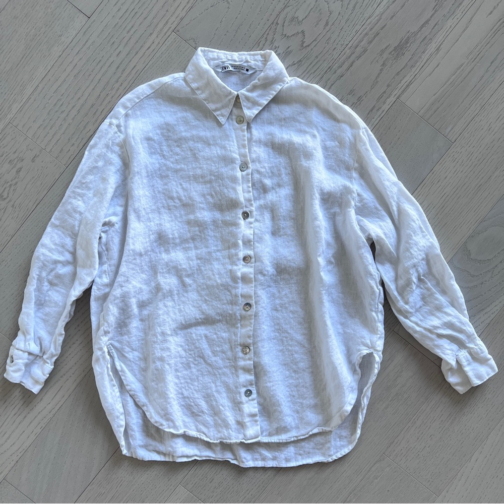 Zara White 100% Linen Shirt